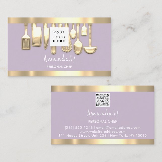 QR Code Persönlicher Koch Kochrestaurant Lavendel Visitenkarte (Vorne/Hinten)