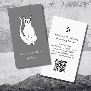 QR-Code Pet Sitter Niedlich Winking Cat Grau Visitenkarte