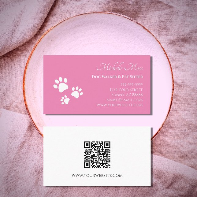 QR-Code Pet Sitter Paw Prints Pink Visitenkarte (Von Creator hochgeladen)