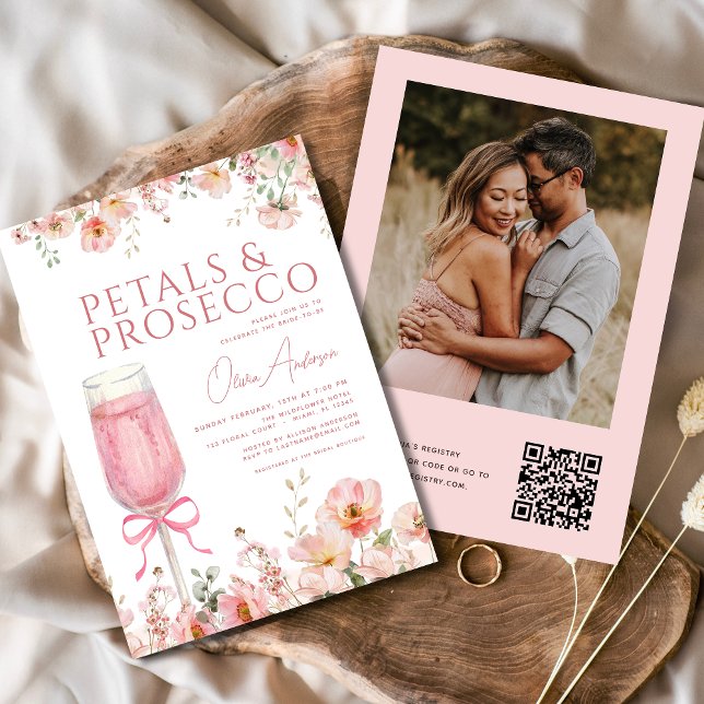 QR Code Petals & Prosecco Foto Brautparty Einladung (Von Creator hochgeladen)
