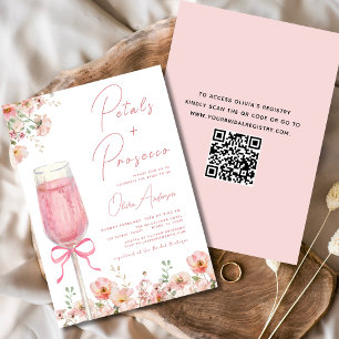 QR Code Petals & Prosecco Pink Bow Brautparty Einladung
