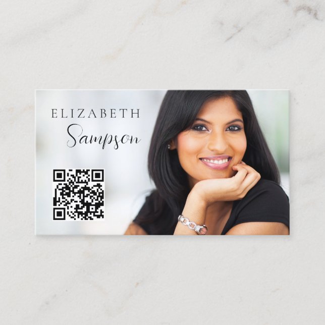 QR Code Photo Carte de visite noir blanc moderne (Devant)