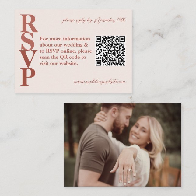 QR Code photo Terracotta moderne mariage carte RSV (Devant / Derrière)