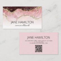 QR Code Pink Agate Marble Carte de visite