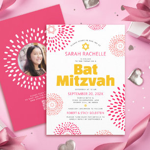 QR-Code Pink Bat Mitzvah Foto Sternenexplosion Fet Einladung