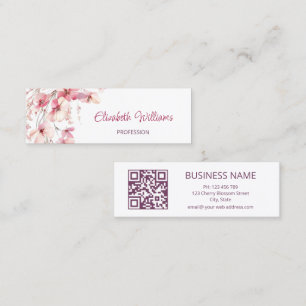 QR-Code Pink Boho Blume Weiß Mini Visitenkarte