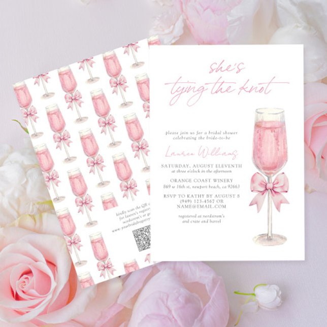 QR Code Pink Bow Shes Tying the Knot Bridal Shower Einladung (Von Creator hochgeladen)