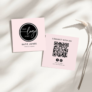 QR-Code Pink Weißes benutzerdefiniertes Logo Verbi Quadratische Visitenkarte