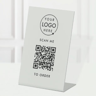 QR Code Place Order Silver Gray Business Logo Sockelschild