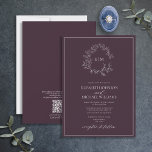 QR-Code Plum Lila Wappen Monogramm Hochzeit Einladung<br><div class="desc">Wir lieben diese trendige, moderne lila Hochzeitseinladung Pflaume! Es ist einfach, elegant und so hübsch, mit einem handgezeichneten, grünen Kranz umgeben von einem modernen Hochzeitsmonogramm. Es ist in eleganter Typografie personalisiert und mit handgeschriebener Kalligrafie akzentuiert. Schließlich ist es in einem zarten Rahmen bestickt. Rett die Kosten für die Haltbarkeit mit...</div>