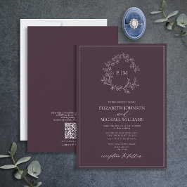 QR-Code Plum Lila Wappen Monogramm Hochzeit Einladung