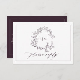 QR-Code Plum Lila Wappen Monogramm Hochzeit RSVP Karte