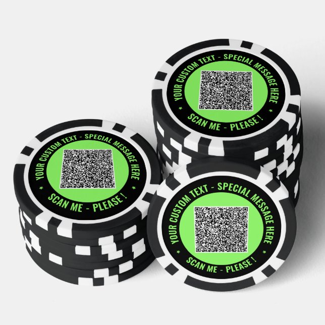 QR-Code-Pokerchips Beispiel Individueller Text und Pokerchips (Stapel)