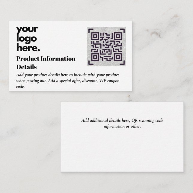 QR Code Produktverpackung Garantiedetails Coupon Begleitkarte (Vorne/Hinten)