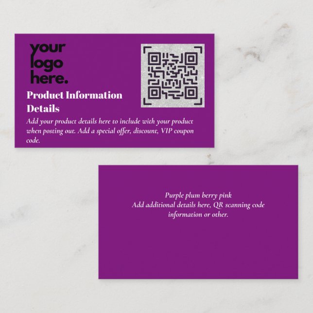 QR Code Produktverpackung Garantiedetails Coupon Begleitkarte (Vorne/Hinten)