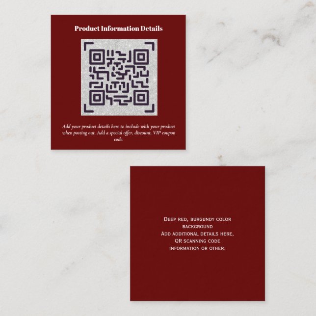 QR Code Produktverpackung Garantiedetails Coupon Begleitkarte (Vorne/Hinten)