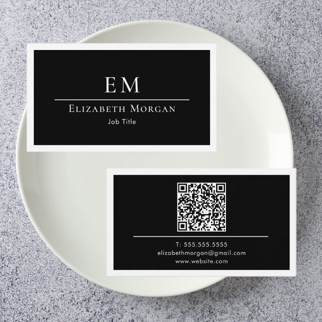 QR-Code Professional Minimal Monogram Schwarz Weiß Visitenkarte (Von Creator hochgeladen)