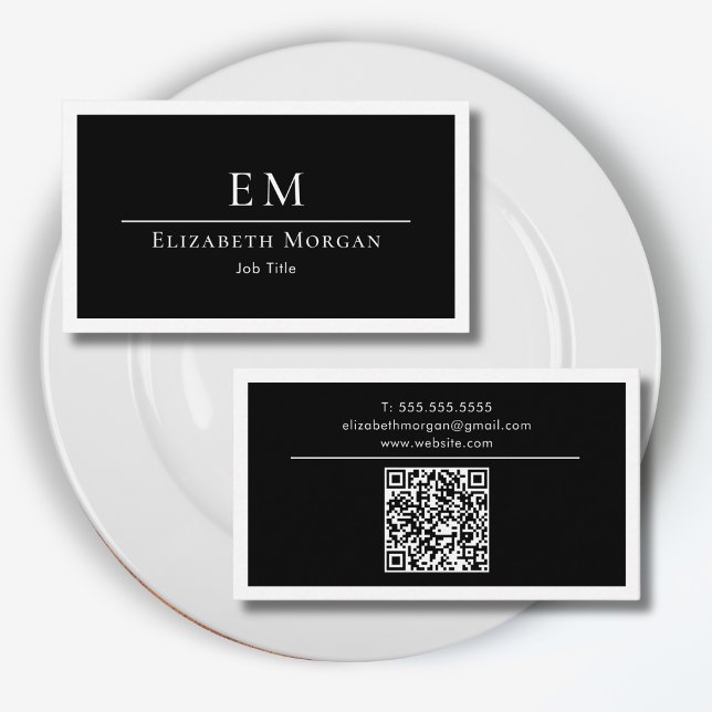 QR-Code Professionelles Monogramm-Logo Schwarz Wei Visitenkarte (Von Creator hochgeladen)