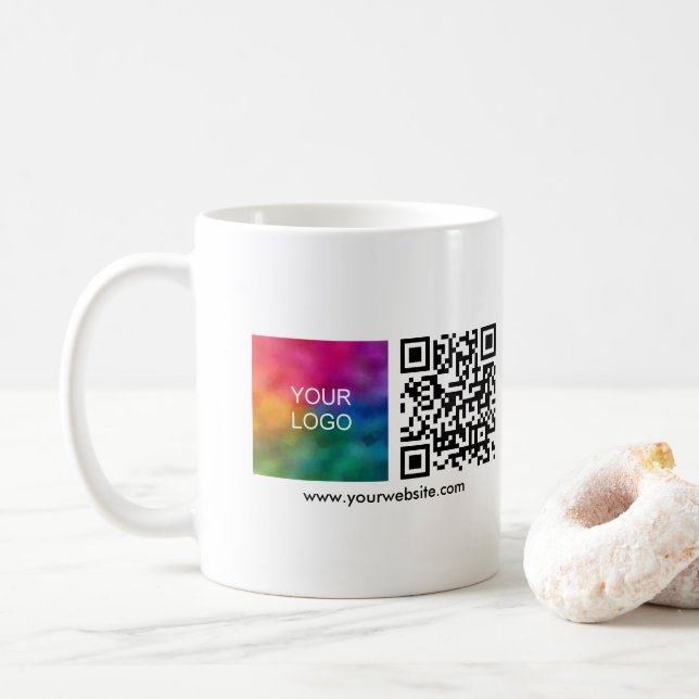 QR-Code-Prüfung Vorlage Weiß Minimalistisch Kaffeetasse (Mit Donut)