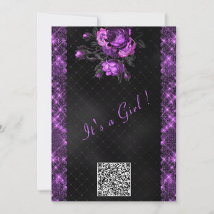 QR Code Purple Baby Girl Shower Invitation Card