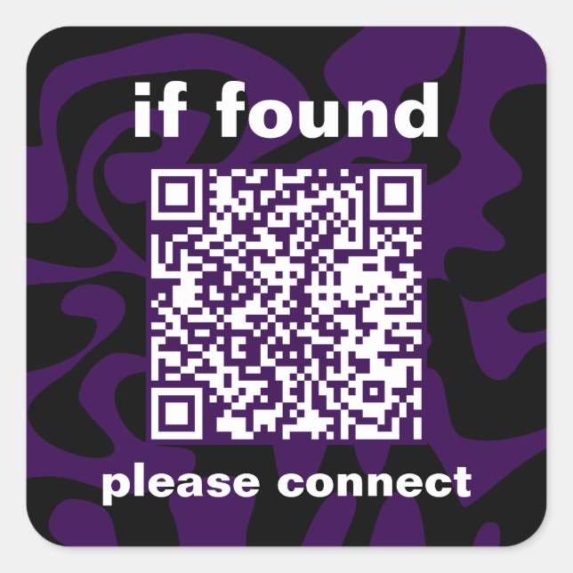 QR Code purple cute lost found Quadratischer Aufkleber (Vorderseite)