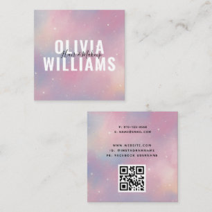 QR Code Purple Rose Galaxy Carré Carte de visite
