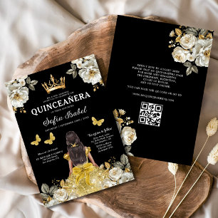 QR Code Quinceanera Bloral Gold Princess Einladung