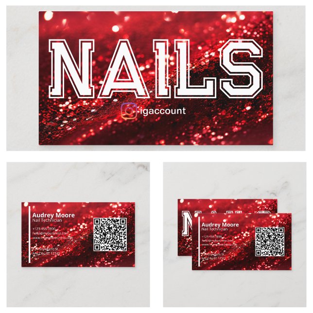 QR Code Red Beruflich Nail Technische Vorlagen Visitenkarte (QR Code Red Professional Nail Technician Templates Business Card
)