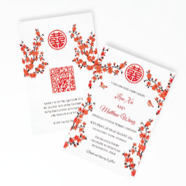 QR-Code | Red Cherry Blossom | Chinesische Hochzei Einladung