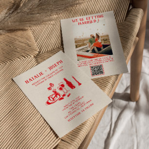 QR Code Red Hand Drawn Scribble Quirky Wedding Einladung