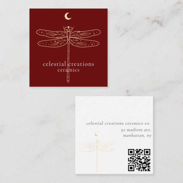 QR Code Red Square Biz Card Quadratische Visitenkarte (Vorne/Hinten)