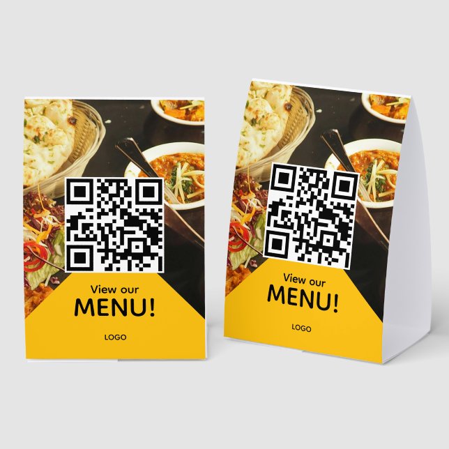 QR-Code Restaurant Bar Menü Foto Tischaufsteller (Vorder-/Rückseite)