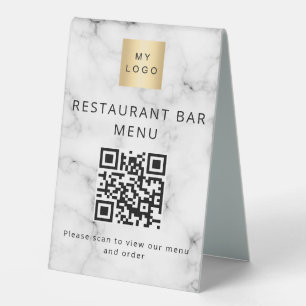 QR-Code Restaurant Café Bar Scan Menü Logo Marmor Tischaufsteller