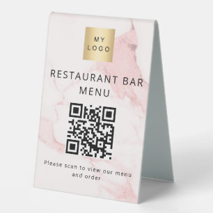 QR-Code Restaurant Café Bar Scan Menü rosa Marmor Tischaufsteller