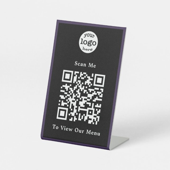 QR-Code-Restaurant mit Lila, schwarzem Logo Sockelschild (Vorderseite)