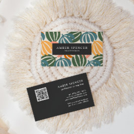 QR CODE RETRO BLÄTTER GROOVY BOTANICAL VISITENKARTE