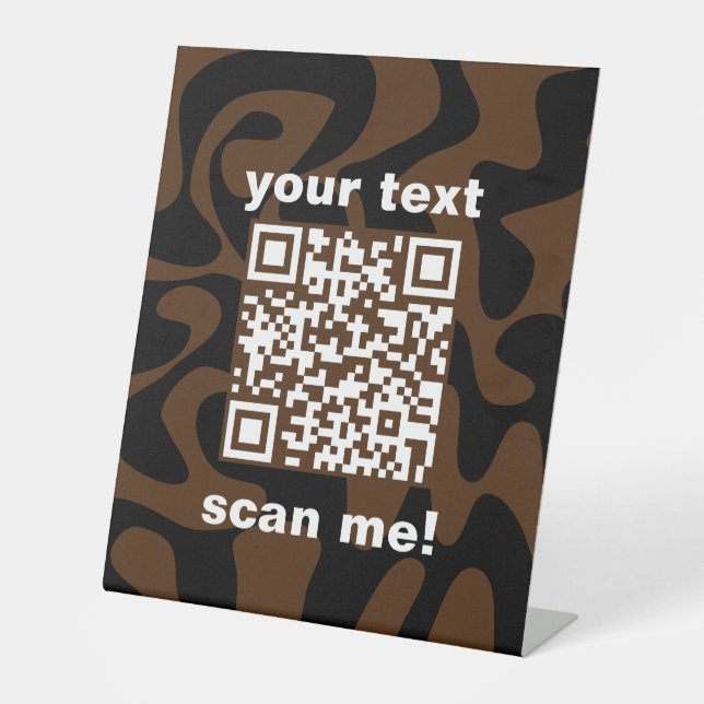 QR-Code Retro-brauner schwarzer Stand für den Shop Sockelschild (Vorderseite)