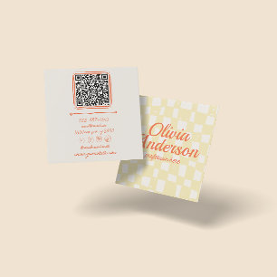 QR-Code Retro farbenfrohe Hand gezogen karierte Ma Quadratische Visitenkarte