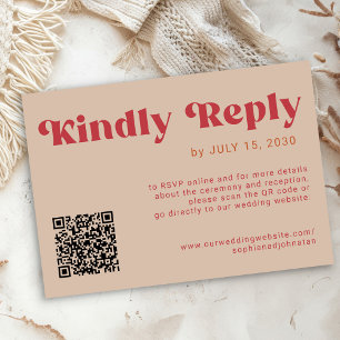 QR-Code Retro groovy fett rot beige Hochzeit onlin RSVP Karte