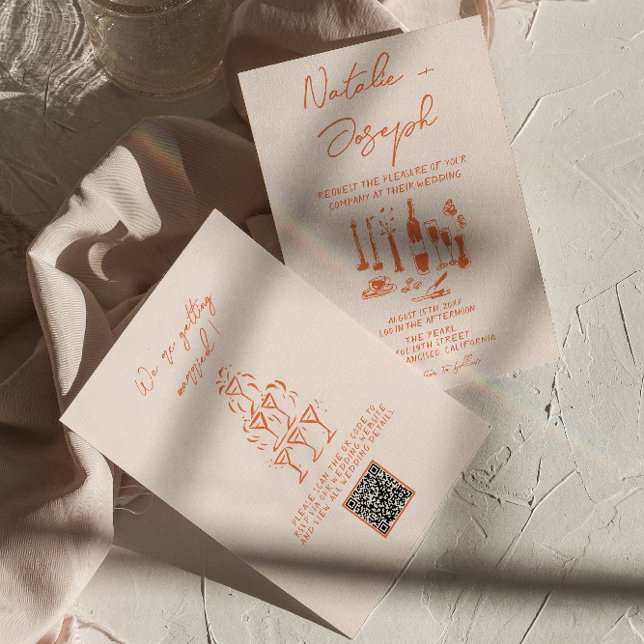 QR-Code Retro Hand gezeichnete helle farbige Hochz Einladung (Von Creator hochgeladen)