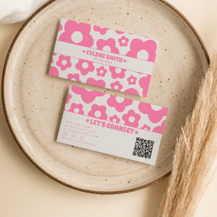 QR-Code Retro Rosa Groovy Floral Boho Mädchen Tren Visitenkarte