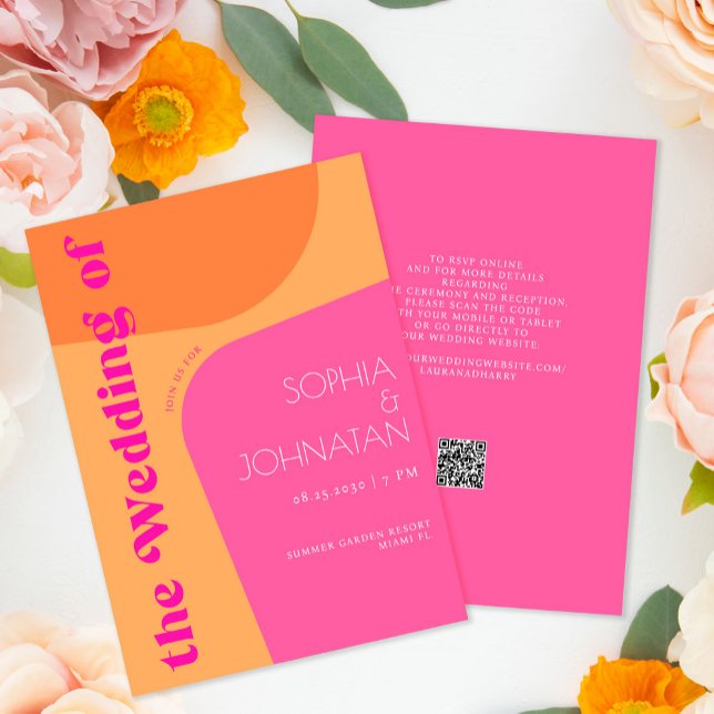 QR-Code Retro rosa orange fett alle in einer Hochz Einladung (Von Creator hochgeladen)