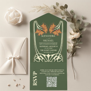 QR-Code Romantische Art Nouveau-Hochzeit All In One Einladung
