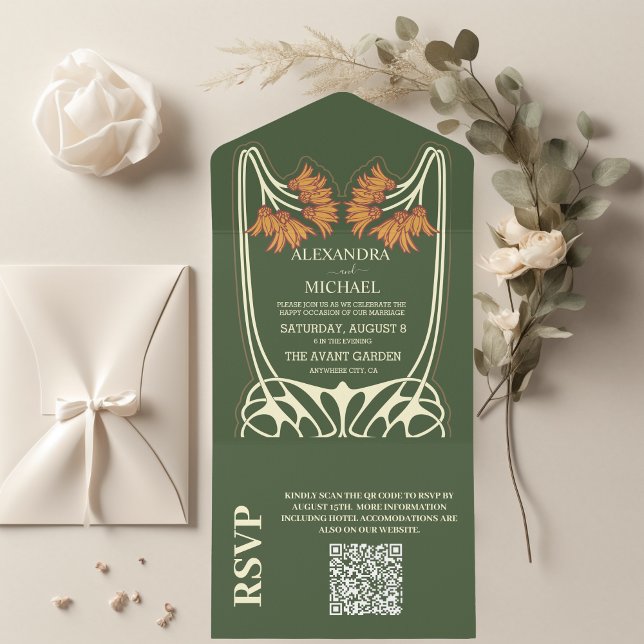 QR Code Romantische Jugendstil-Hochzeit All In One Einladung (Von Creator hochgeladen)
