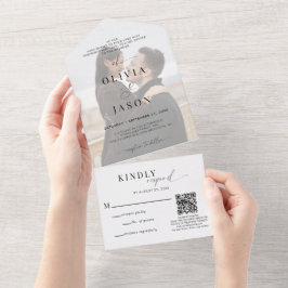 QR-Code Romantische Skripterfassung Schwarz-weißes All In One Einladung