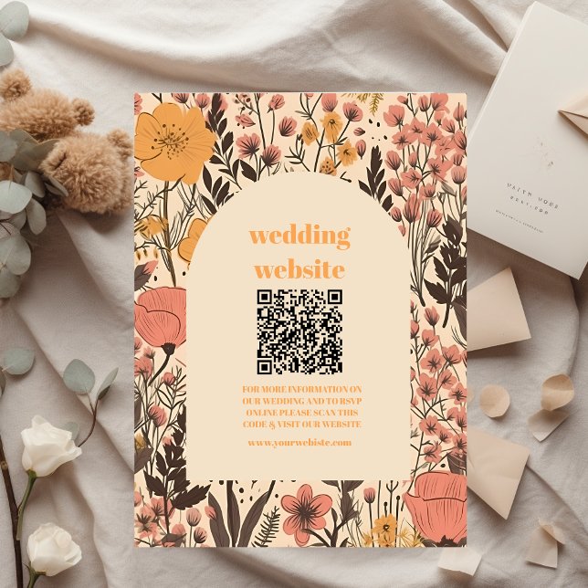 qr code Rosa Gelb Orange Wildblumen Hochzeit Begleitkarte (Von Creator hochgeladen)