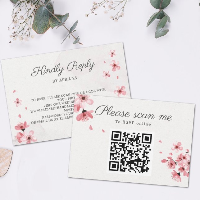QR Code Rosa Kirschblüte Chic Blütenhochzeit RSVP Karte (Von Creator hochgeladen)