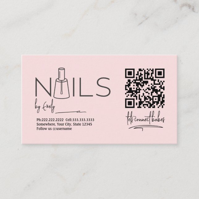 QR-Code Rosa Nagelsalon Maniküre Terminkarte (Vorderseite)