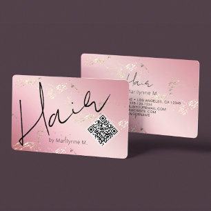 QR-Code Rosa und Gold-Haarstylist Visitenkarte