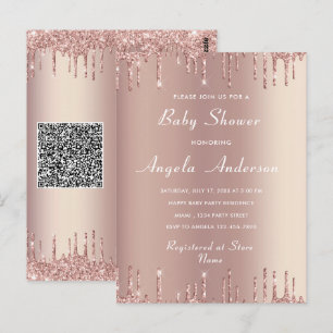 QR Code Rose Gold Baby Boy Shower Einladungskarte